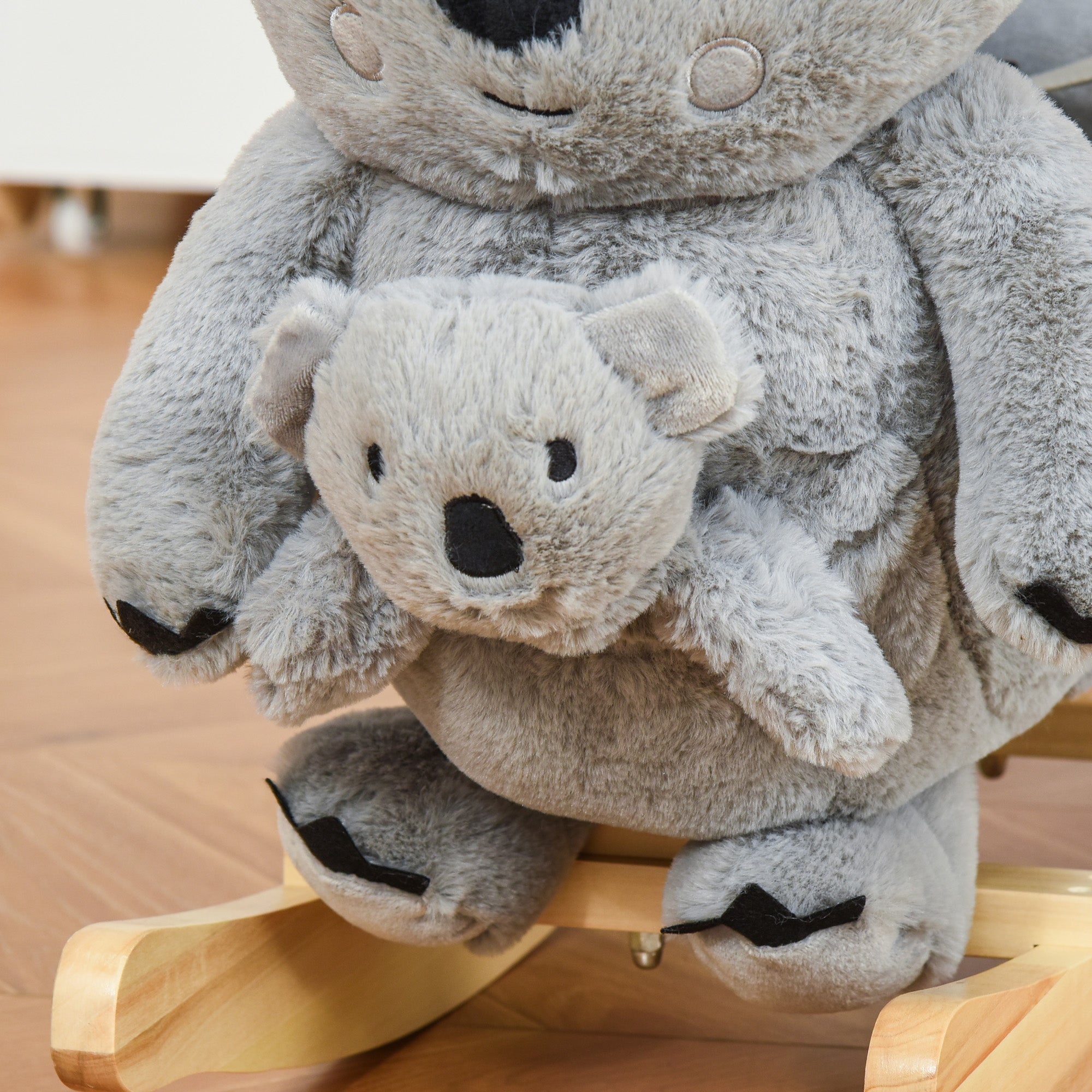 Kids Plush Ride-On Rocking Horse Koala-shaped Plush Toy Rocker with Gloved Doll Realistic Sounds for Child 18-36 Months Grey Rocking Horses at Gallery Canada