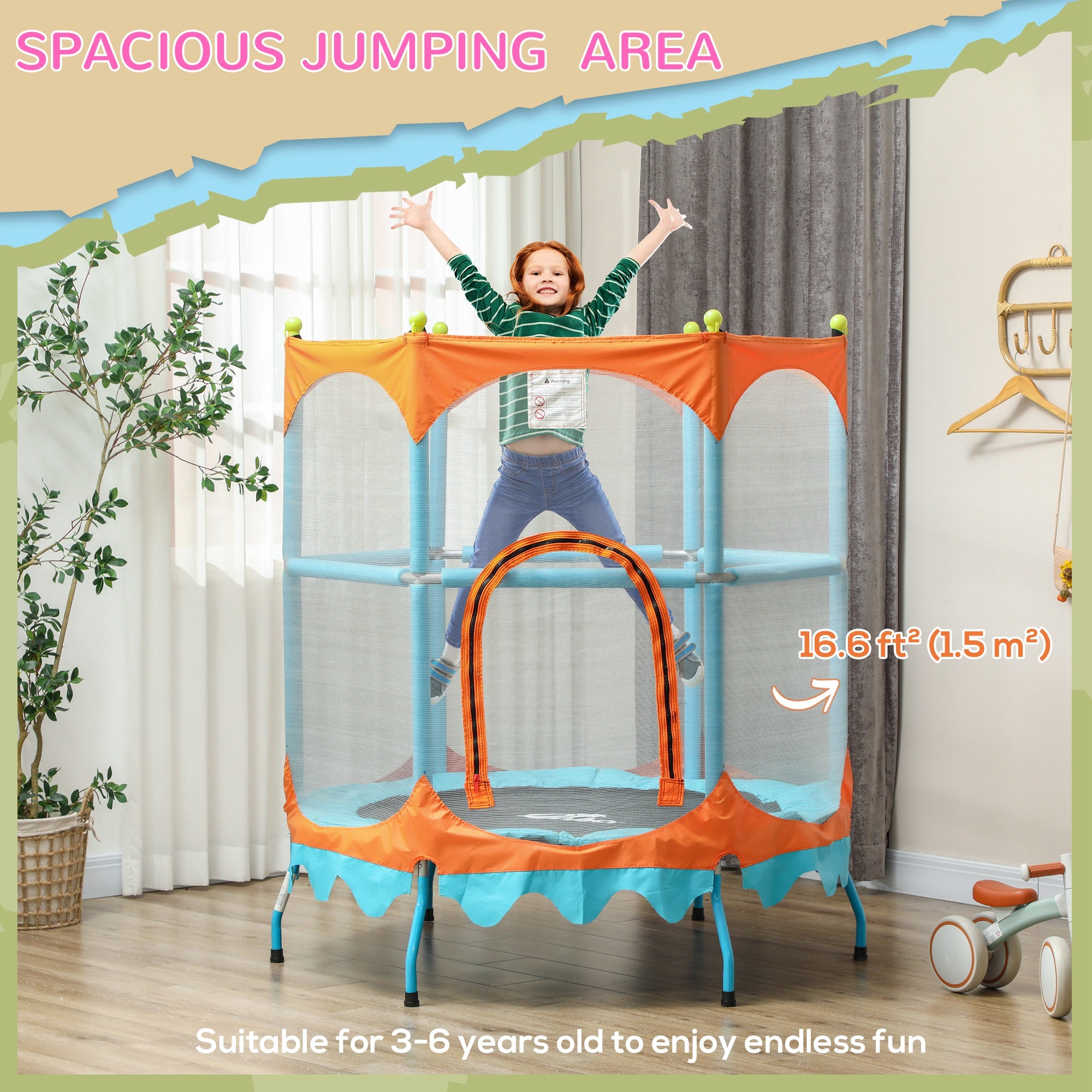 Trampoline for Kids, 4.6FT Mini Toddler Trampoline Indoor Outdoor with Handlebar, Safety Enclosure Net, Blue Trampolines at Gallery Canada