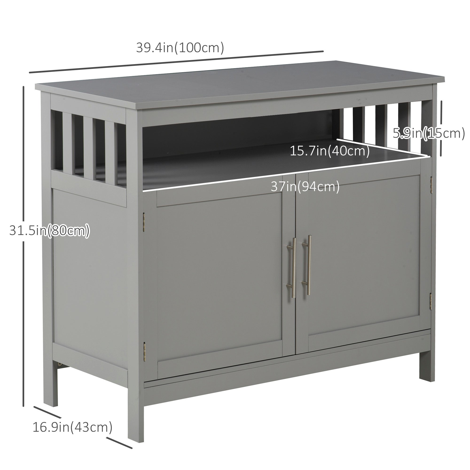Kitchen Sideboard, Buffet Cabinet, Wooden Storage Console Table with 2-Level Cabinet and Open Shelf, Grey Bar Cabinets at Gallery Canada