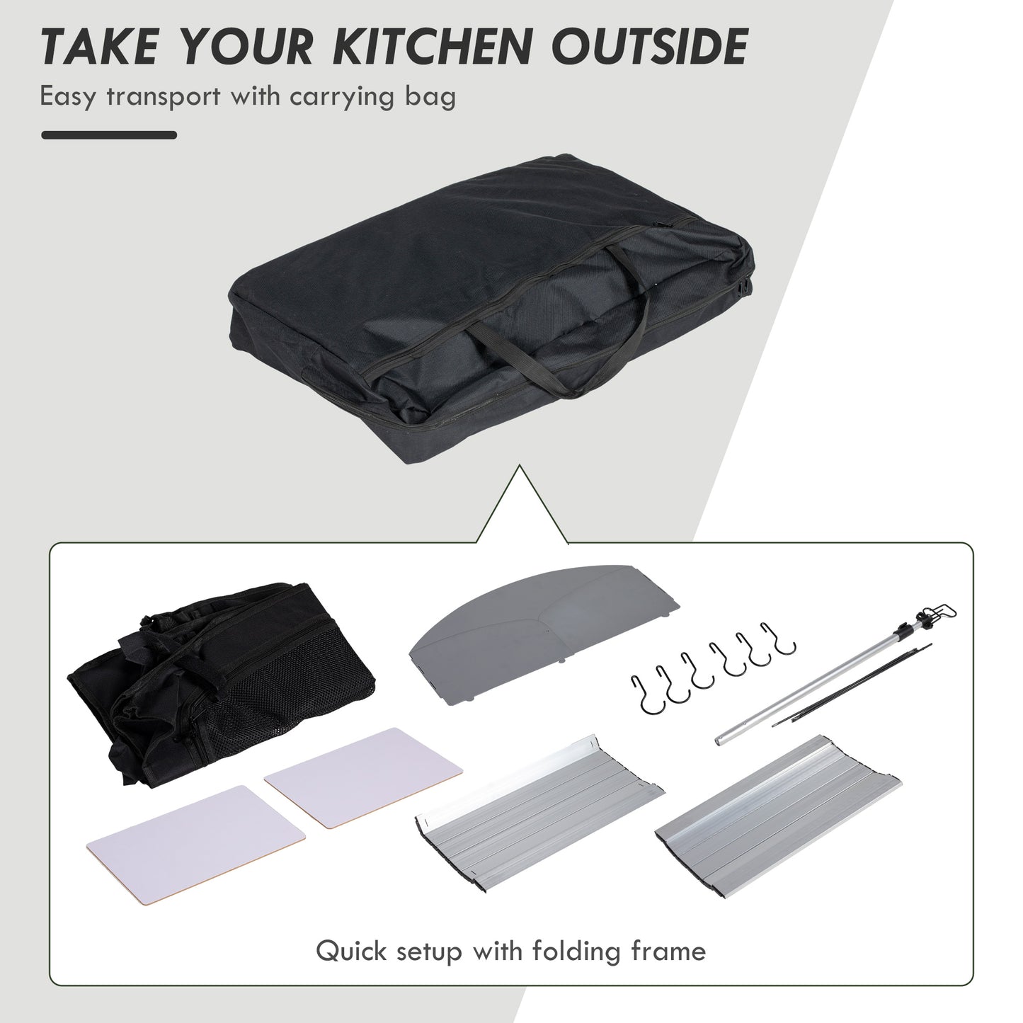 Camping Kitchen Table, Aluminum Folding Camping Table with Storage Organizer, Windshield, Light Stand, Bag, Silver Picnic Tables & Camping Chairs   at Gallery Canada