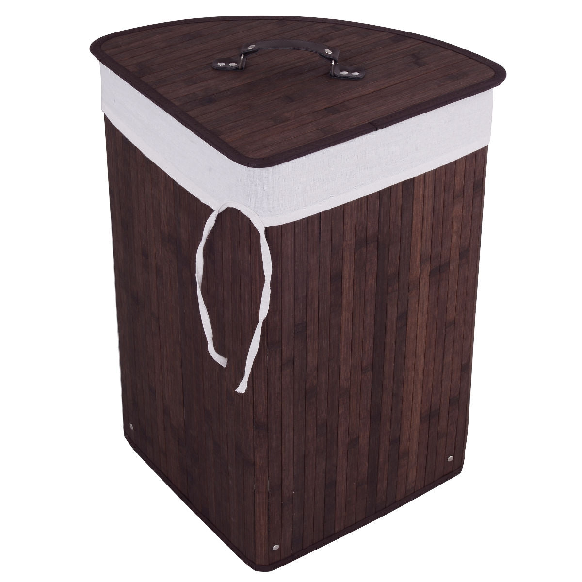 Corner Bamboo Hamper Laundry Basket, Brown Laundry Baskets   at Gallery Canada