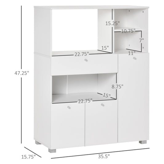 Compact Kitchen Pantry Cabinet Server Hutch Storage Buffet with Microwave Oven Stand Drawer and Shelves, White Kitchen Pantry Cabinets White  at Gallery Canada