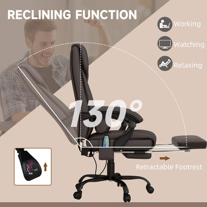 6-Point Vibration Massage Chair, Height Adjustable Reclining Computer Chair with Retractable Footrest, Brown Executive & Manager Chairs   at Gallery Canada