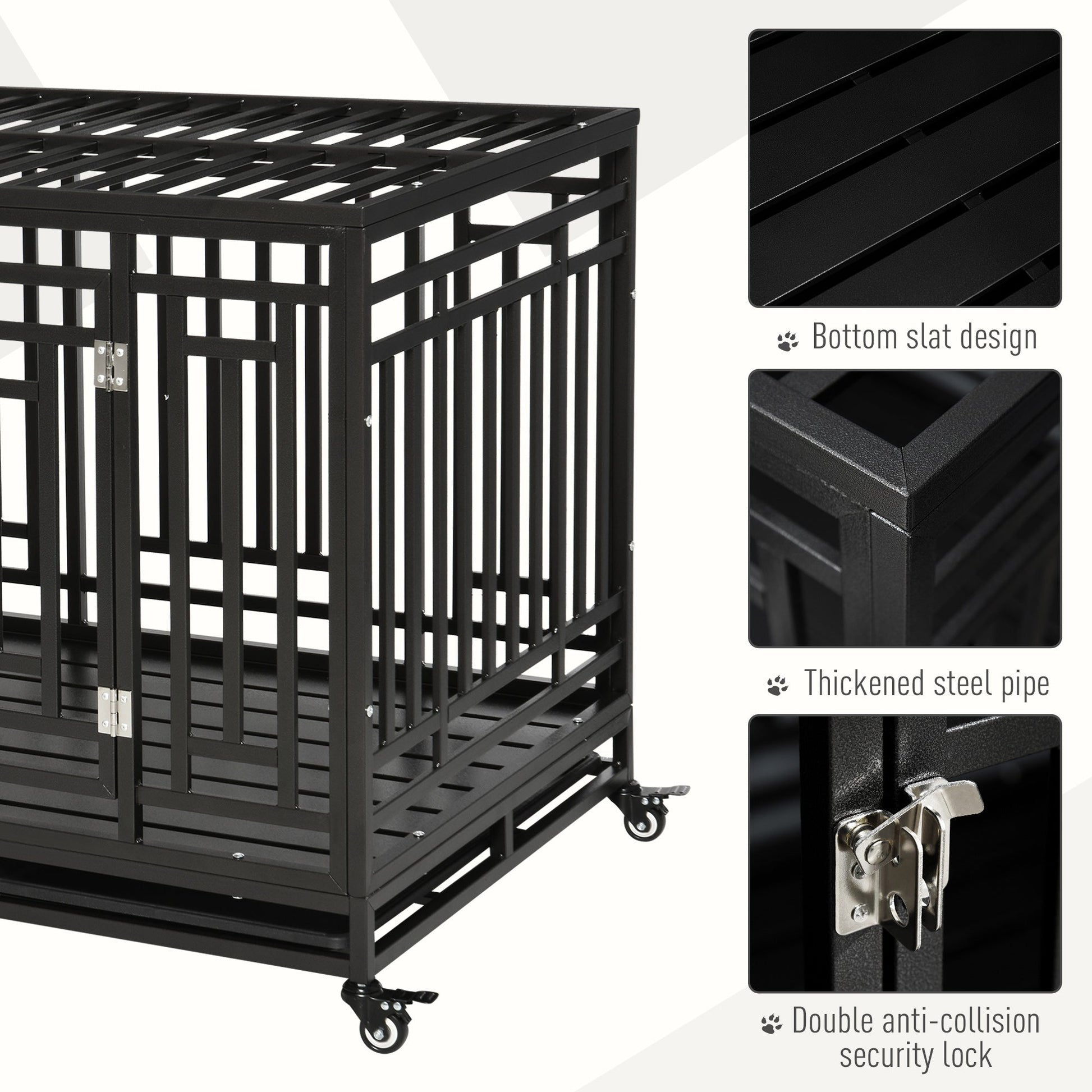 45" Heavy Duty Steel Dog Crate Kennel Pet Cage with Wheels for Convenient Access Anti-Pinching Floor, Black Houses, Kennels & Pens   at Gallery Canada