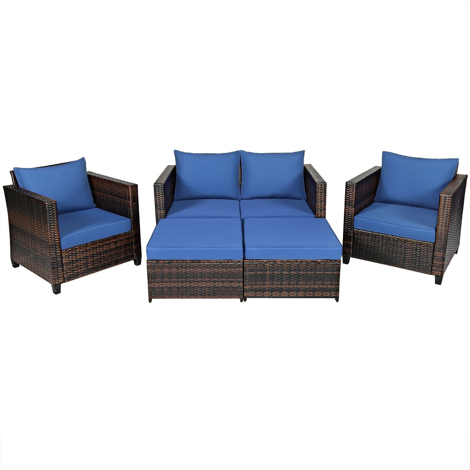 5 Pieces Patio Cushioned Rattan Furniture Set, Navy Outdoor Sectionals   at Gallery Canada