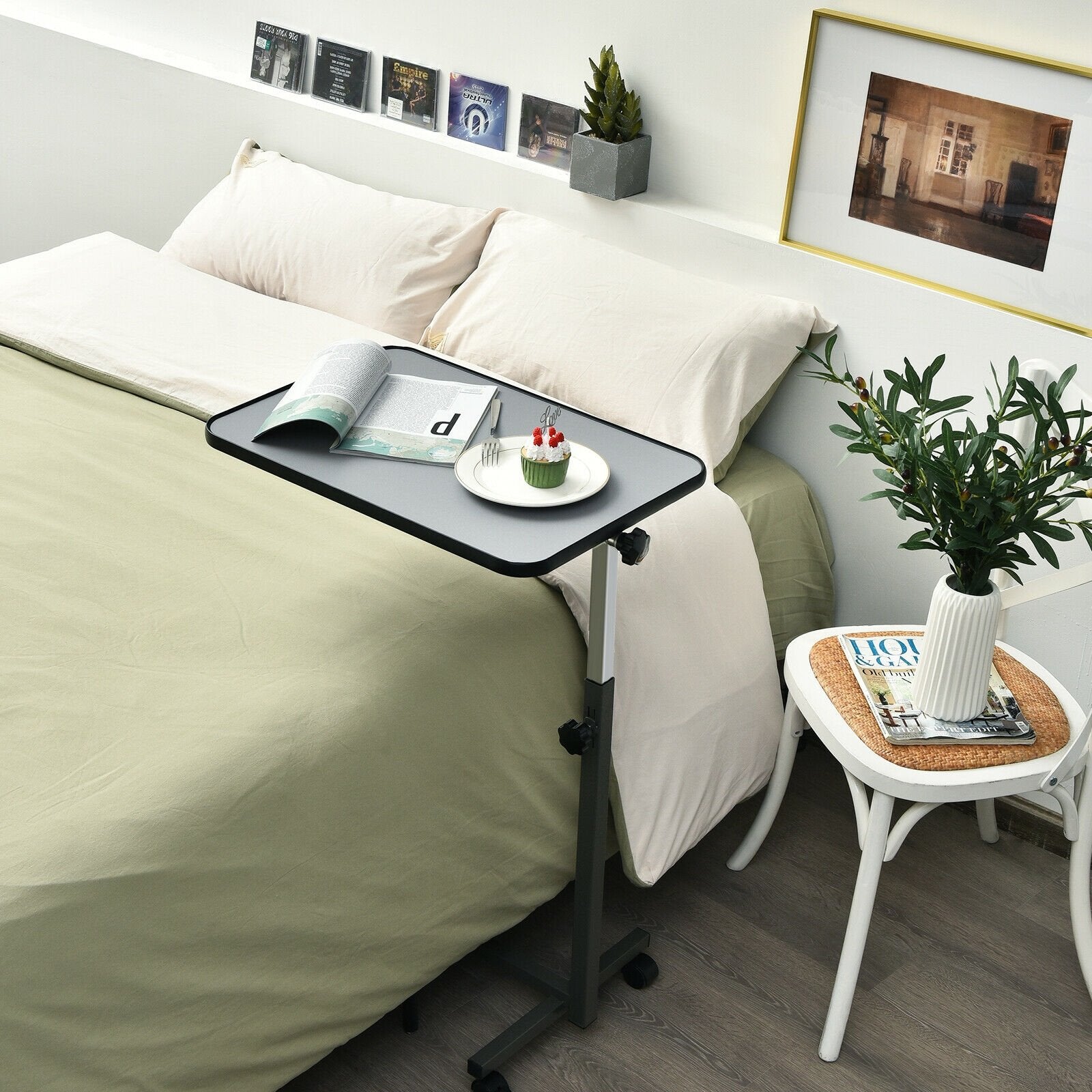Overbed Rolling Table Food Tray, Gray - Gallery Canada