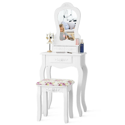 Makeup Dressing Table and Bench 3 Drawers and Cushioned Stool for Girls, White Makeup Vanities   at Gallery Canada