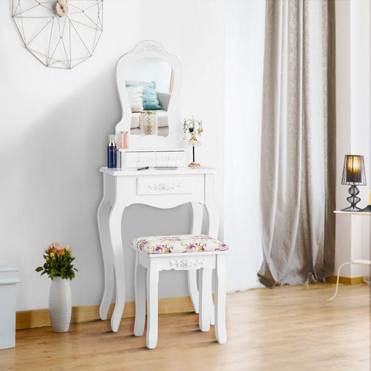 Makeup Dressing Table and Bench 3 Drawers and Cushioned Stool for Girls, White Makeup Vanities   at Gallery Canada
