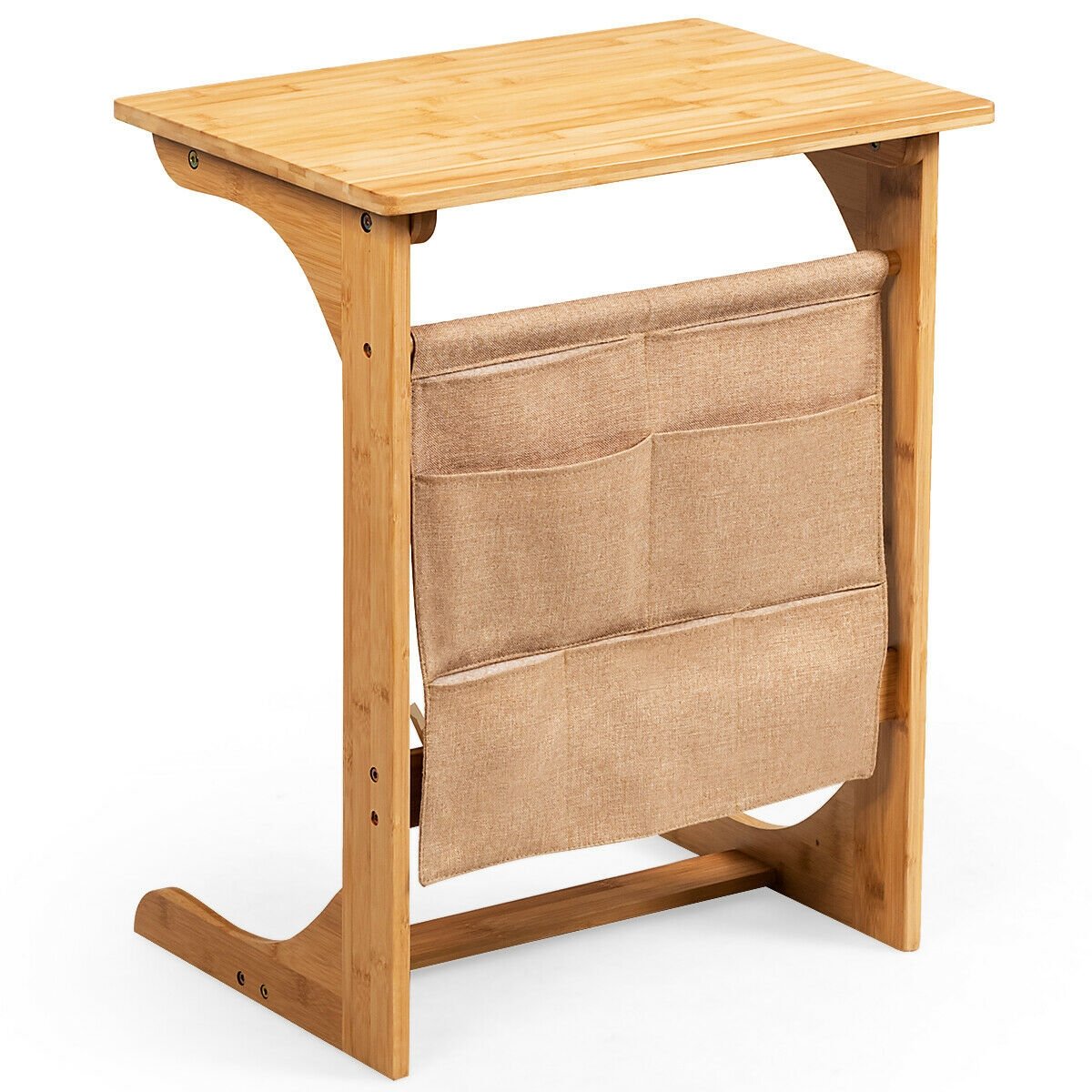 Bamboo Sofa Table End Table Bedside Table with Storage Bag, Natural - Gallery Canada