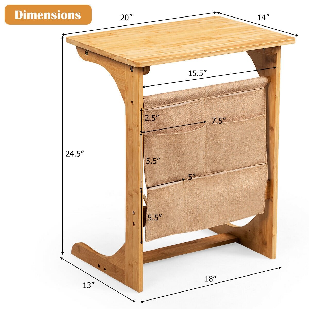 Bamboo Sofa Table End Table Bedside Table with Storage Bag, Natural End & Side Tables   at Gallery Canada