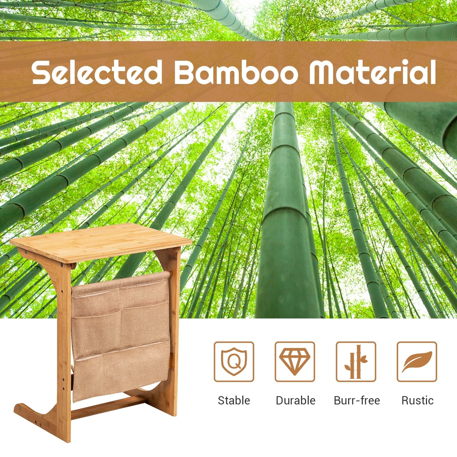 Bamboo Sofa Table End Table Bedside Table with Storage Bag, Natural - Gallery Canada