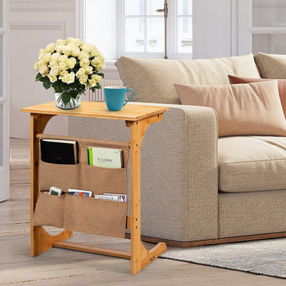 Bamboo Sofa Table End Table Bedside Table with Storage Bag, Natural - Gallery Canada