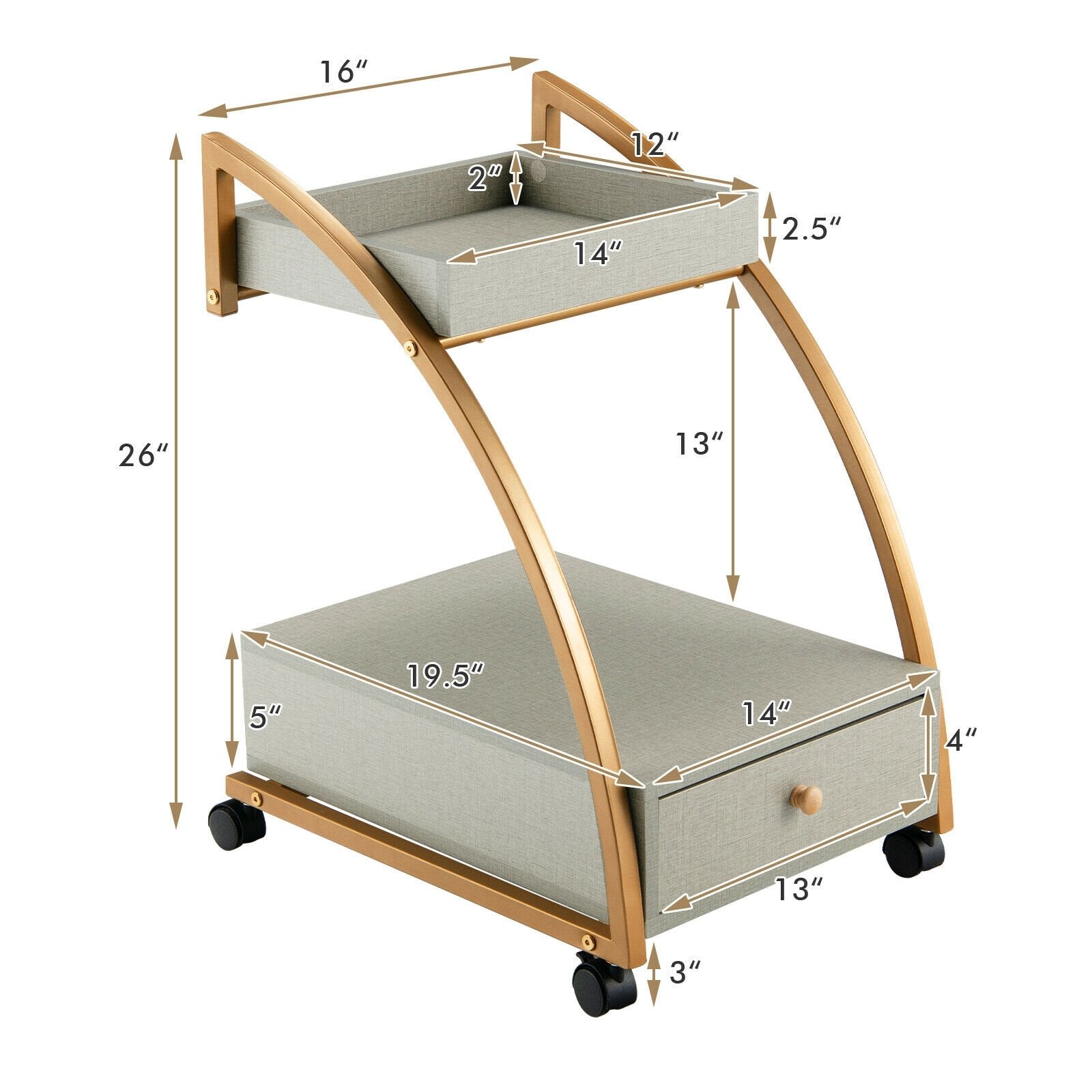 Modern Tray Top 4 Casters Rolling End Table with Storage Drawer, Gray Kitchen Islands & Carts   at Gallery Canada