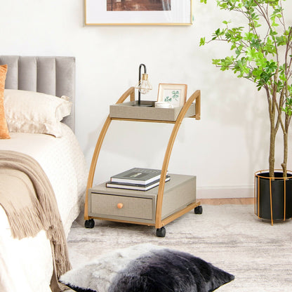 Modern Tray Top 4 Casters Rolling End Table with Storage Drawer, Gray Kitchen Islands & Carts   at Gallery Canada