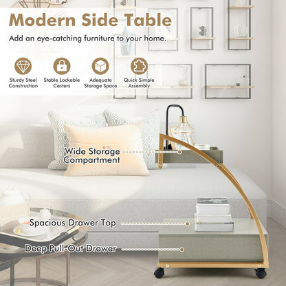 Modern Tray Top 4 Casters Rolling End Table with Storage Drawer, Gray Kitchen Islands & Carts   at Gallery Canada