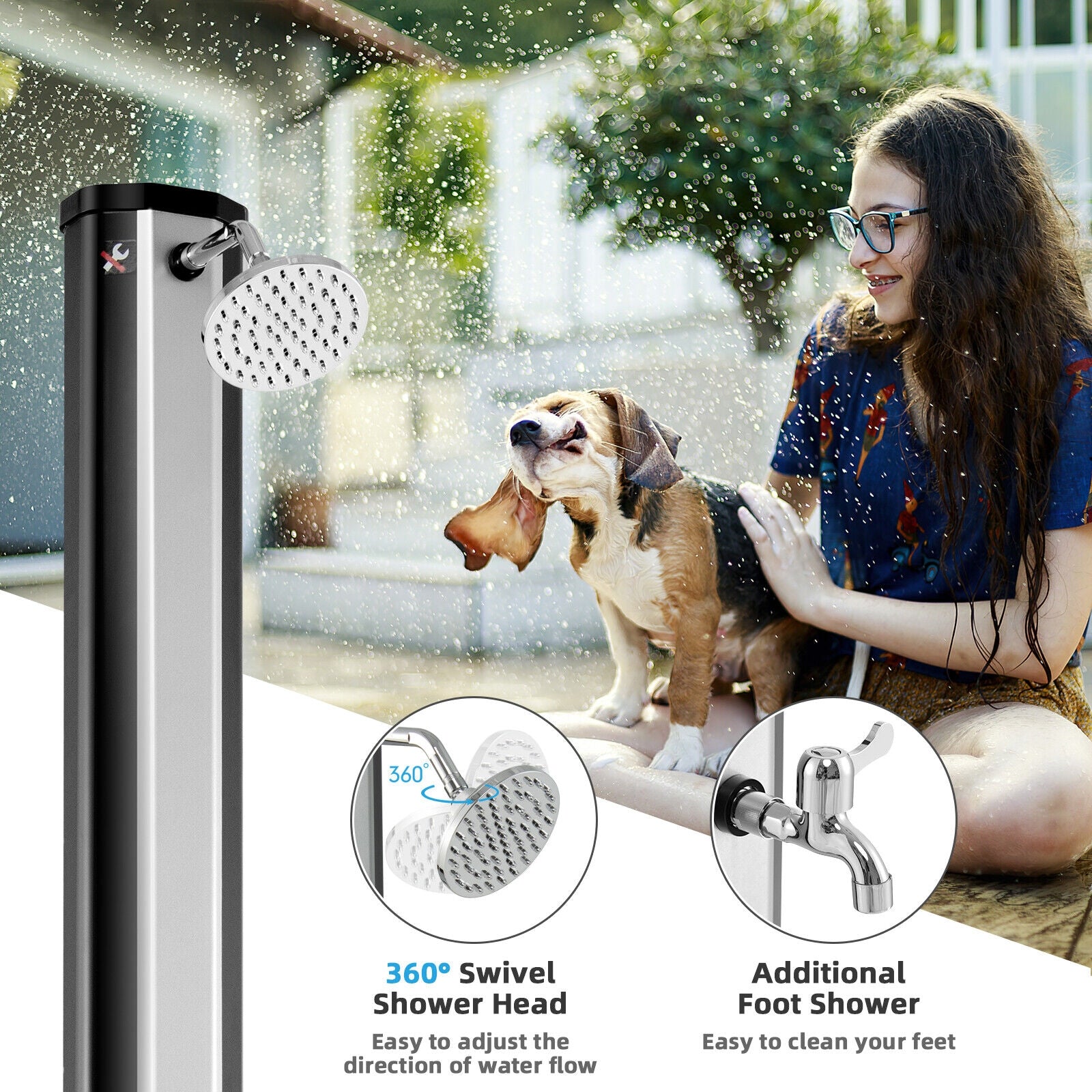 7.2 Feet 9.3 Gallon Solar Heated Shower with Adjustable Head and Foot Tap, Black Portable Toilets & Showers at Gallery Canada