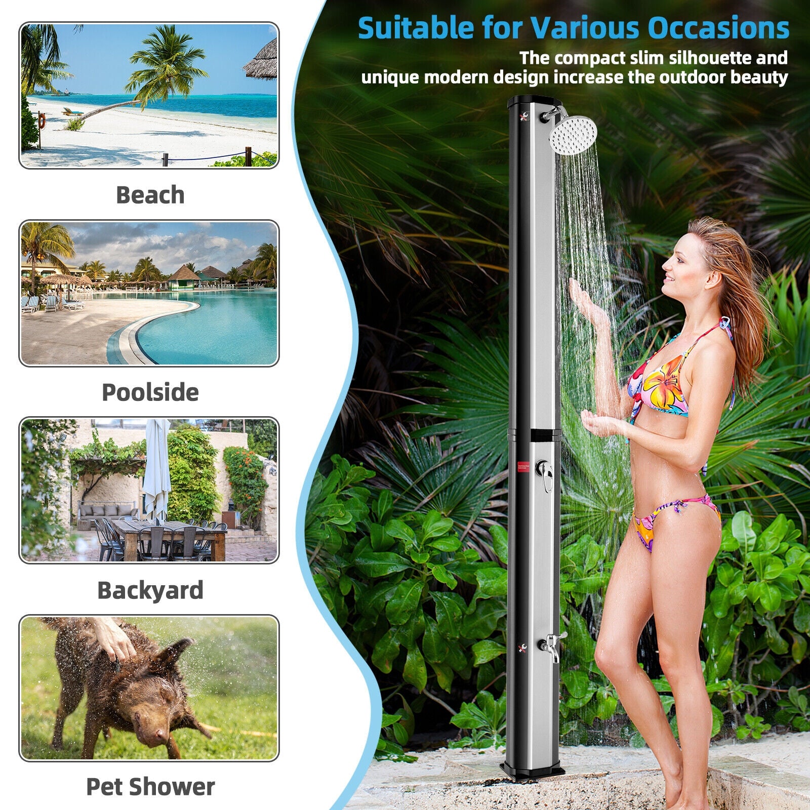 7.2 Feet 9.3 Gallon Solar Heated Shower with Adjustable Head and Foot Tap, Black Portable Toilets & Showers at Gallery Canada