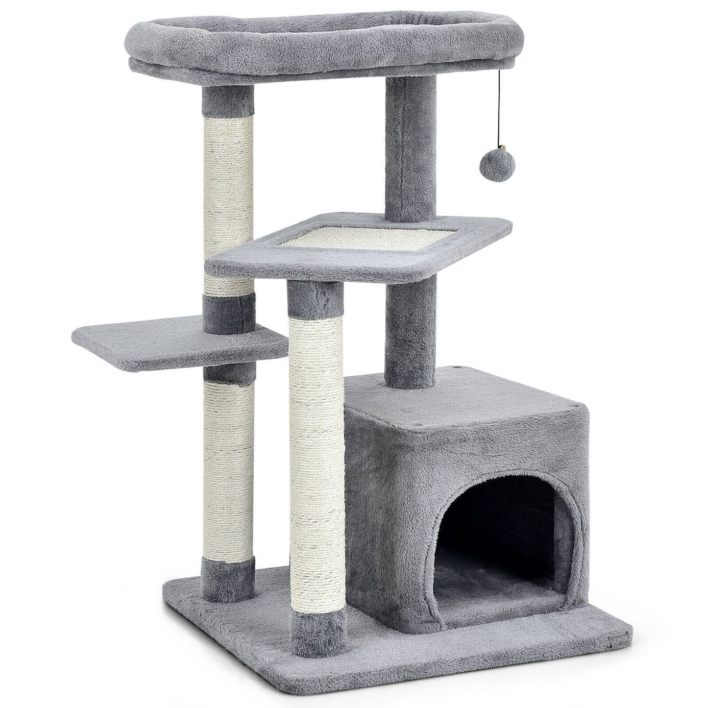 Cat Tree with Perch and Hanging Ball for Indoor Activity Play and Rest, Gray Cat Trees Condos & Scratchers   at Gallery Canada