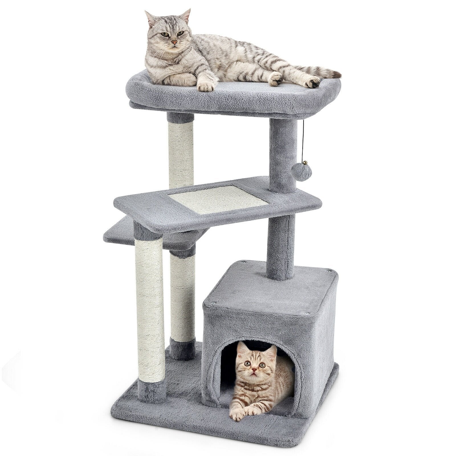 Cat Tree with Perch and Hanging Ball for Indoor Activity Play and Rest, Gray Cat Trees Condos & Scratchers   at Gallery Canada