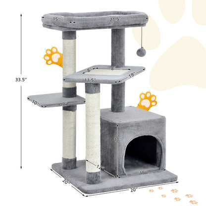 Cat Tree with Perch and Hanging Ball for Indoor Activity Play and Rest, Gray Cat Trees Condos & Scratchers   at Gallery Canada