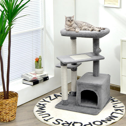 Cat Tree with Perch and Hanging Ball for Indoor Activity Play and Rest, Gray Cat Trees Condos & Scratchers   at Gallery Canada