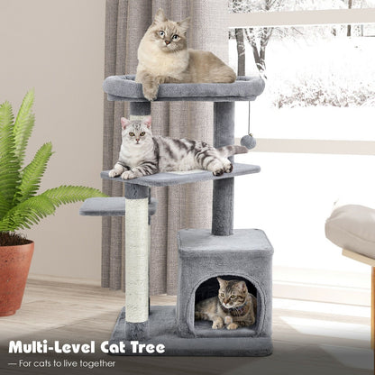 Cat Tree with Perch and Hanging Ball for Indoor Activity Play and Rest, Gray Cat Trees Condos & Scratchers   at Gallery Canada