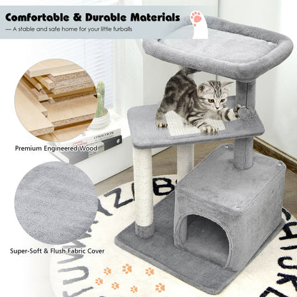 Cat Tree with Perch and Hanging Ball for Indoor Activity Play and Rest, Gray Cat Trees Condos & Scratchers   at Gallery Canada