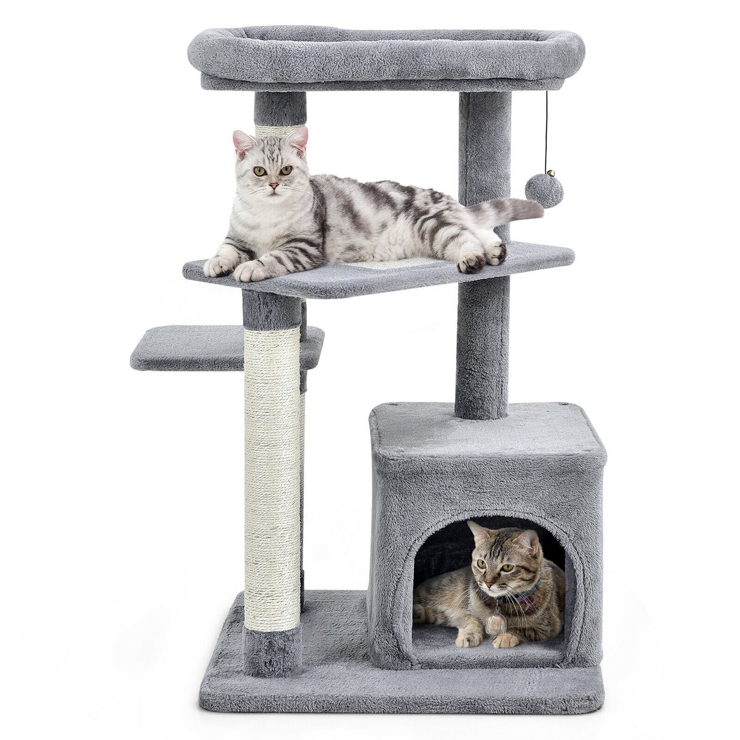 Cat Tree with Perch and Hanging Ball for Indoor Activity Play and Rest, Gray Cat Trees Condos & Scratchers   at Gallery Canada