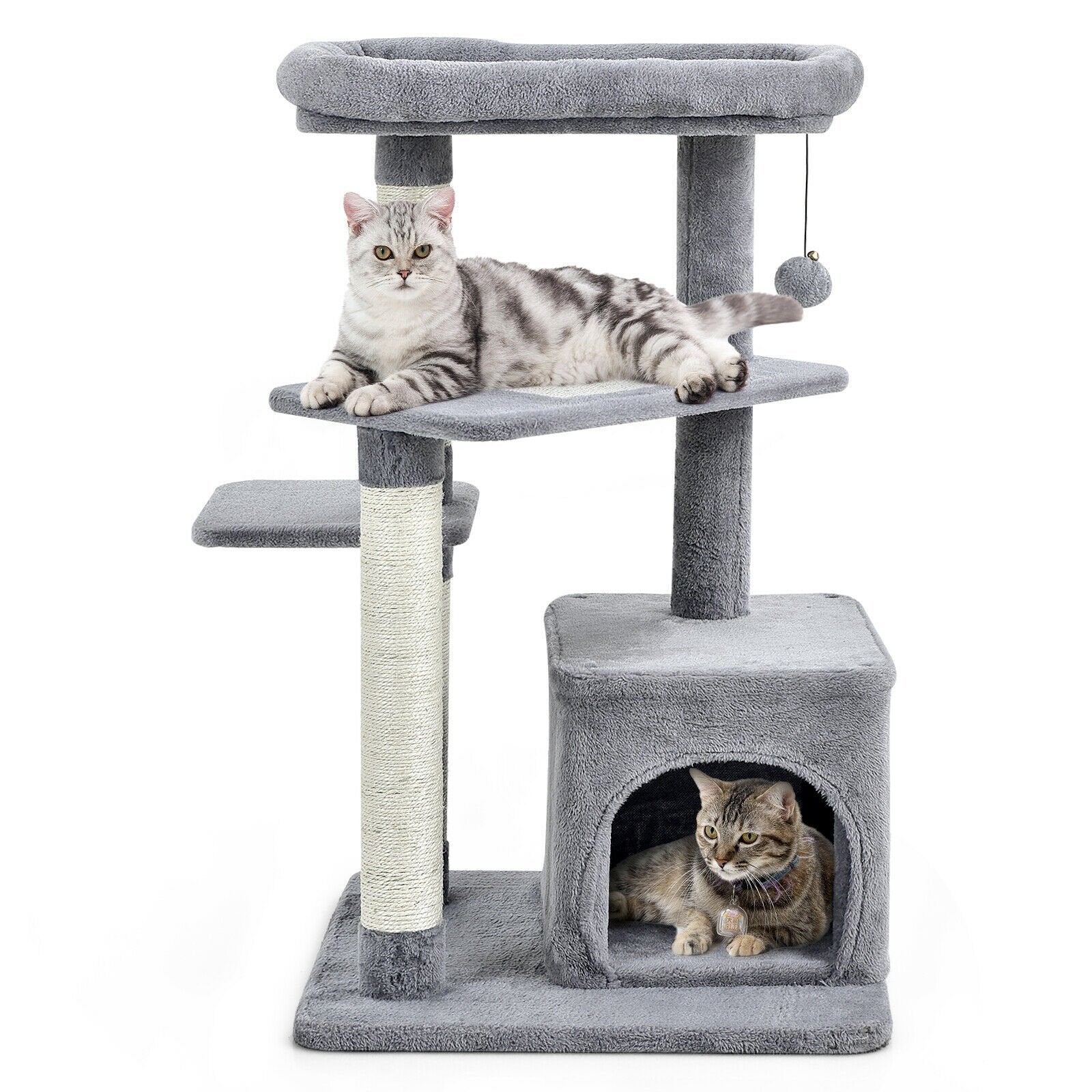 Cat Tree with Perch and Hanging Ball for Indoor Activity Play and Rest, Gray - Gallery Canada