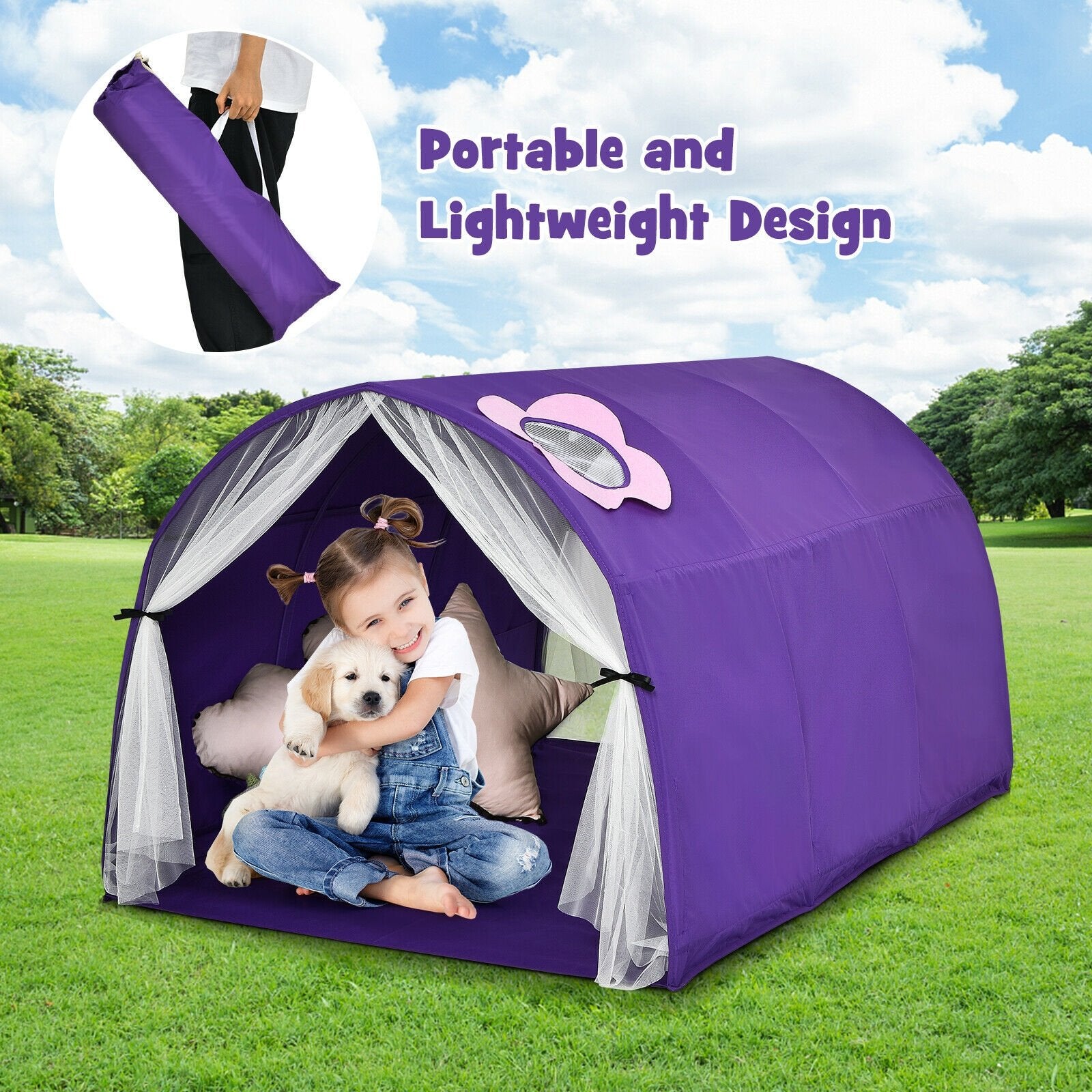 Kids Galaxy Starry Sky Dream Portable Play Tent with Double Net Curtain, Purple Play Tents & Playhouse   at Gallery Canada