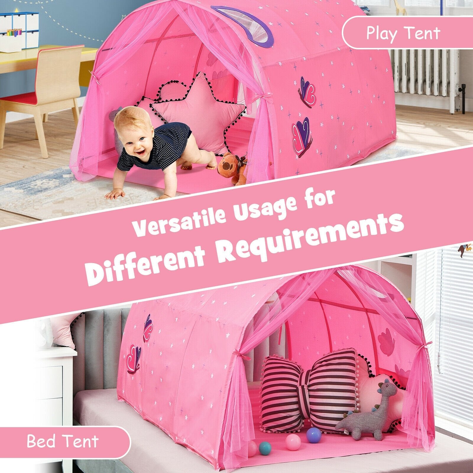 Kids Galaxy Starry Sky Dream Portable Play Tent with Double Net Curtain, Pink Play Tents & Playhouse   at Gallery Canada