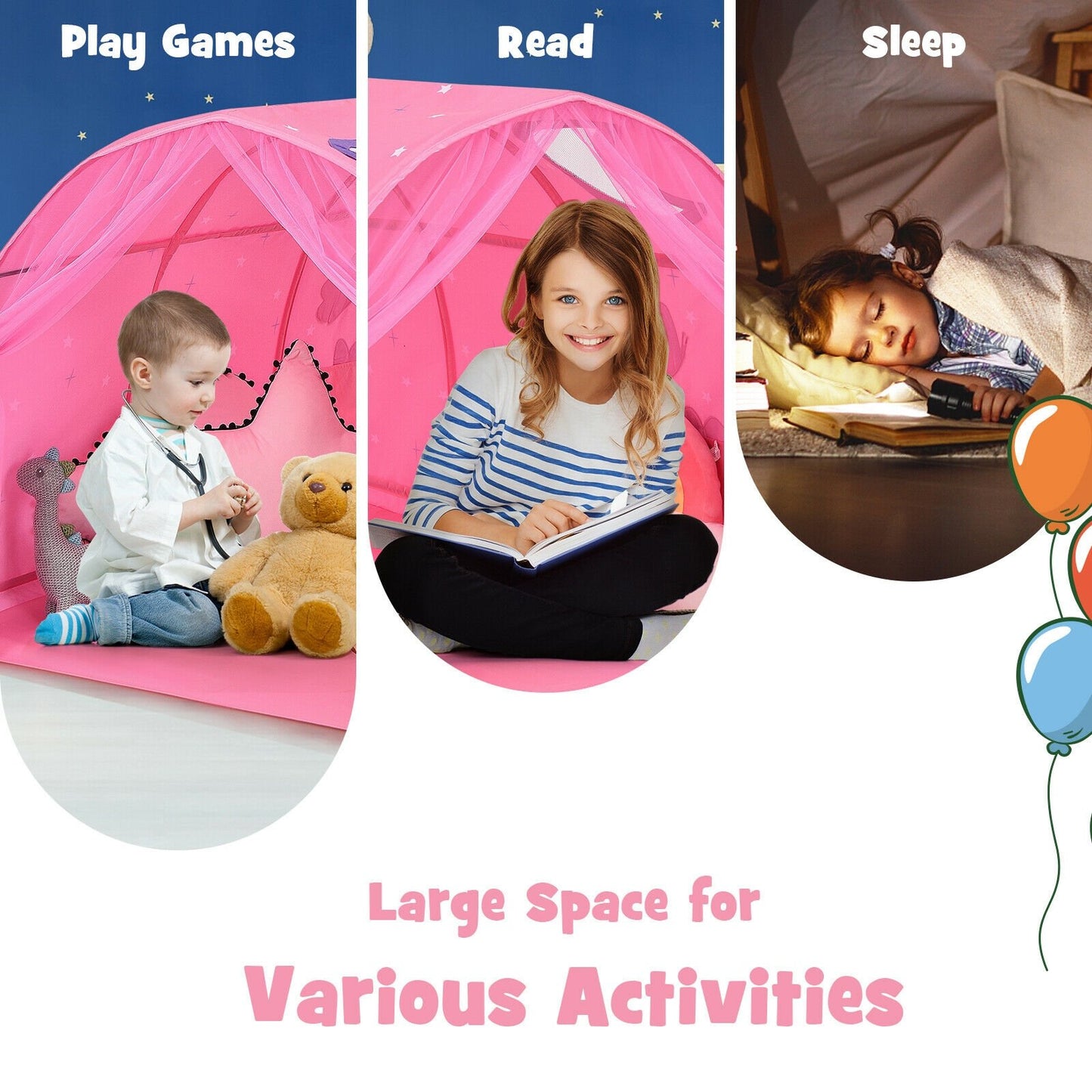 Kids Galaxy Starry Sky Dream Portable Play Tent with Double Net Curtain, Pink Play Tents & Playhouse   at Gallery Canada