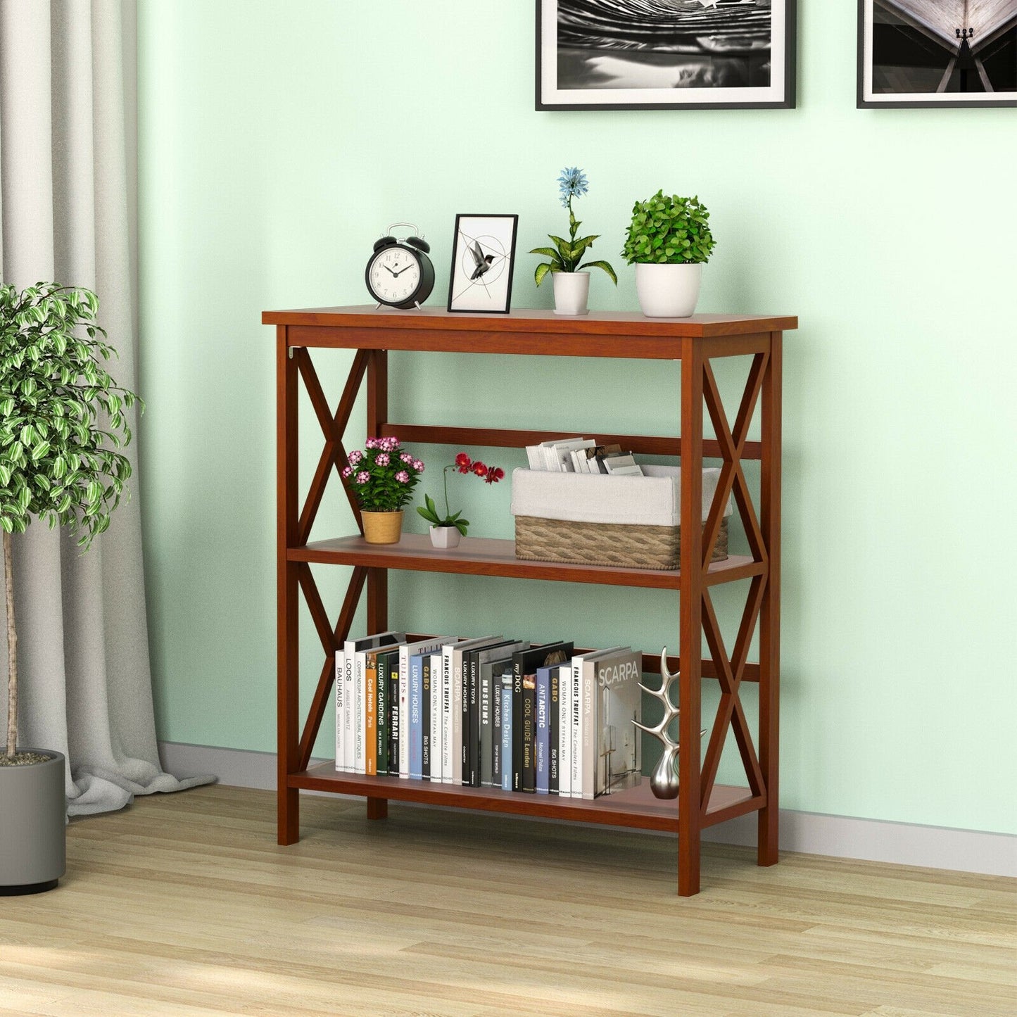 3-Tier Multi-Functional Storage Shelf Units Wooden Open Bookcase and Bookshelf, Natural - Gallery Canada