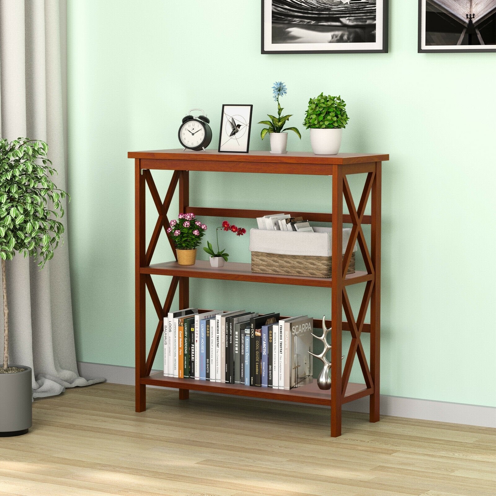 3-Tier Multi-Functional Storage Shelf Units Wooden Open Bookcase and Bookshelf, Natural Bookcases   at Gallery Canada