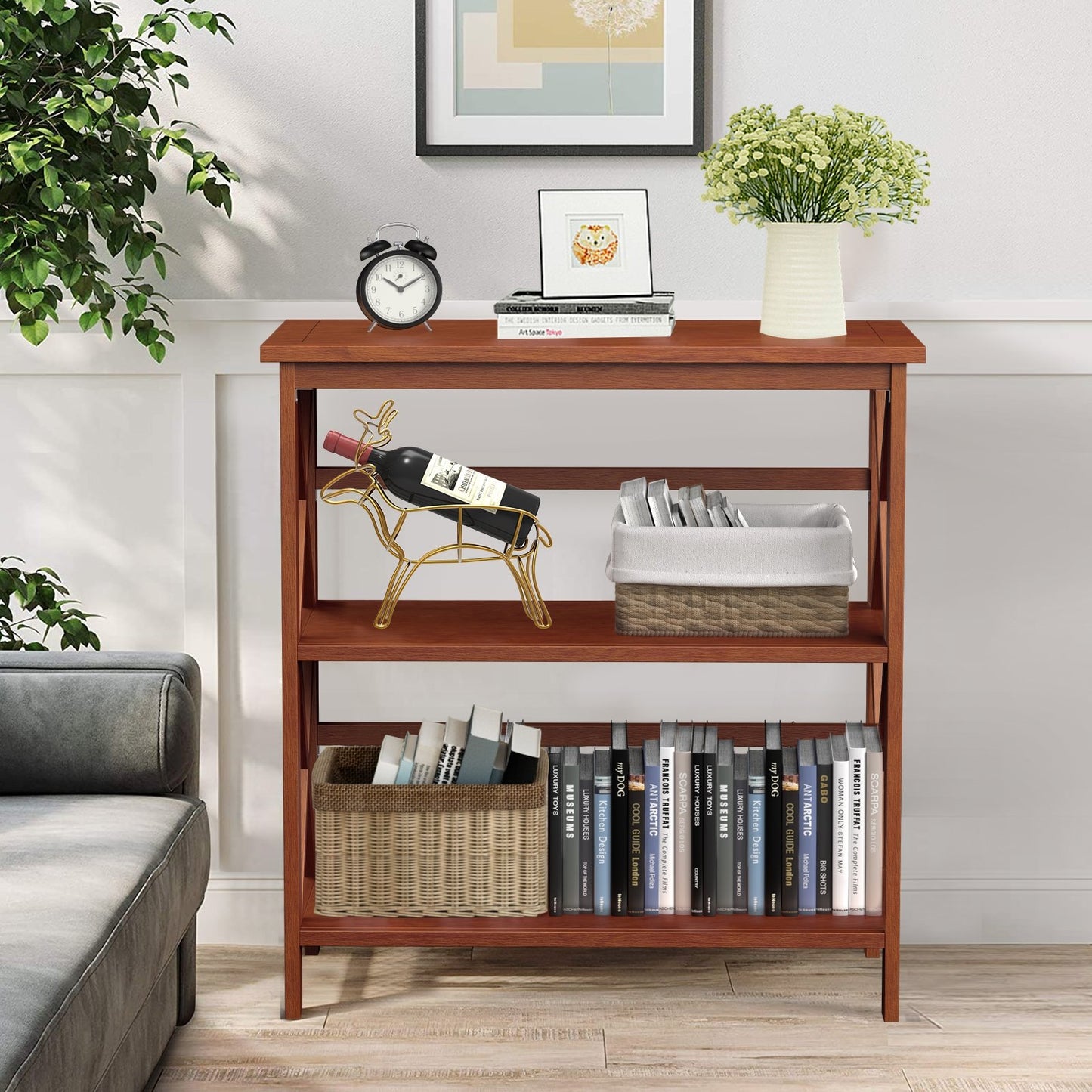 3-Tier Multi-Functional Storage Shelf Units Wooden Open Bookcase and Bookshelf, Natural - Gallery Canada