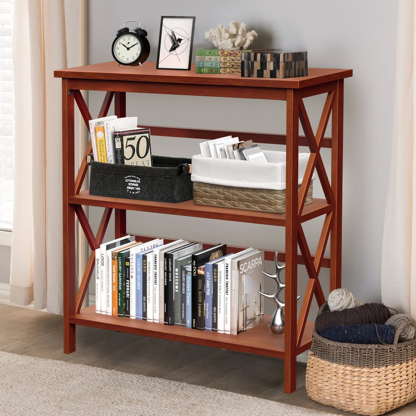 3-Tier Multi-Functional Storage Shelf Units Wooden Open Bookcase and Bookshelf, Natural - Gallery Canada