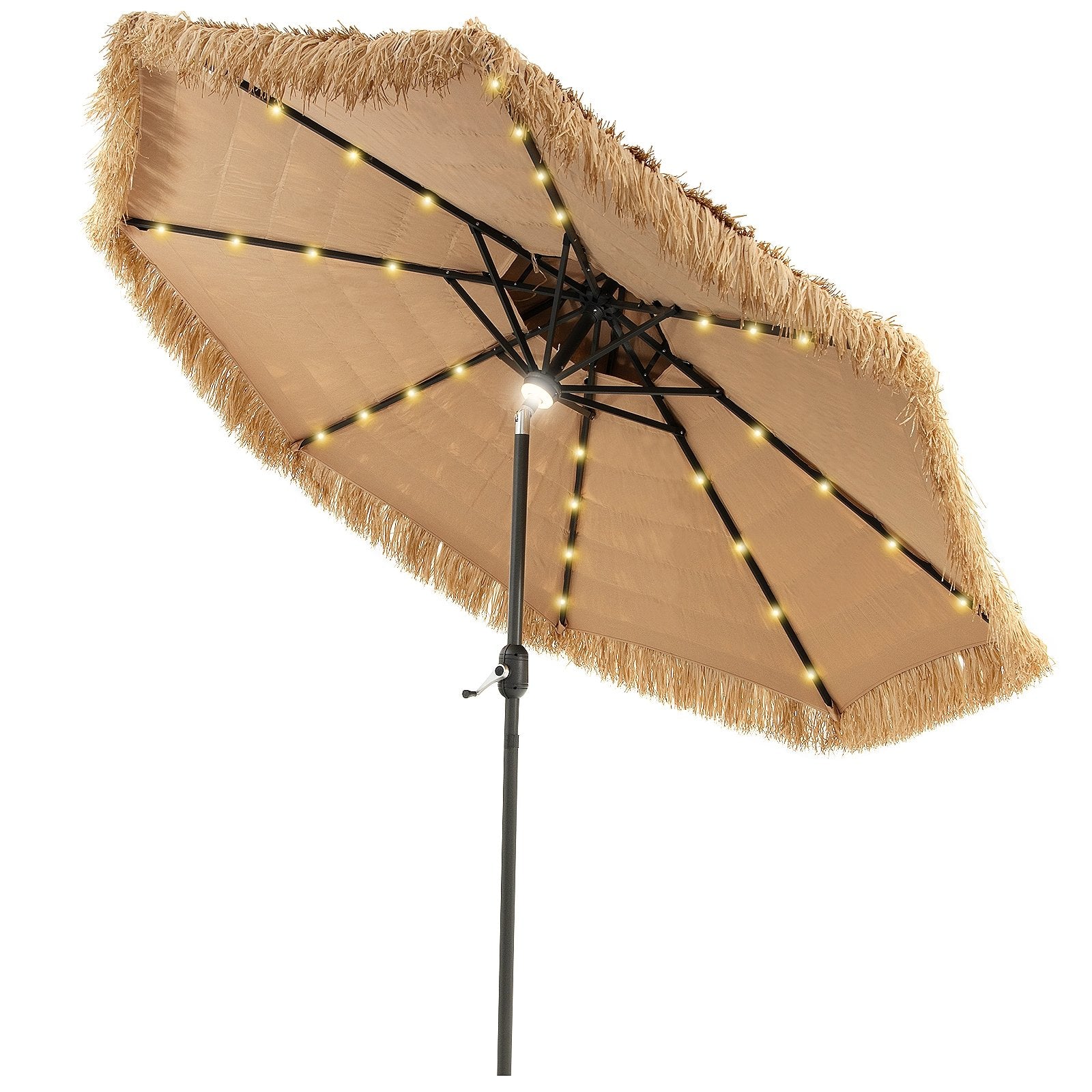 9 Feet Solar Powered Thatched Tiki Patio Umbrella with Led Lights., Natural - Gallery Canada