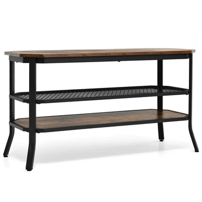 3-tier Console Table TV Stand with Mesh Storage Shelf, Rustic Brown Console Tables   at Gallery Canada