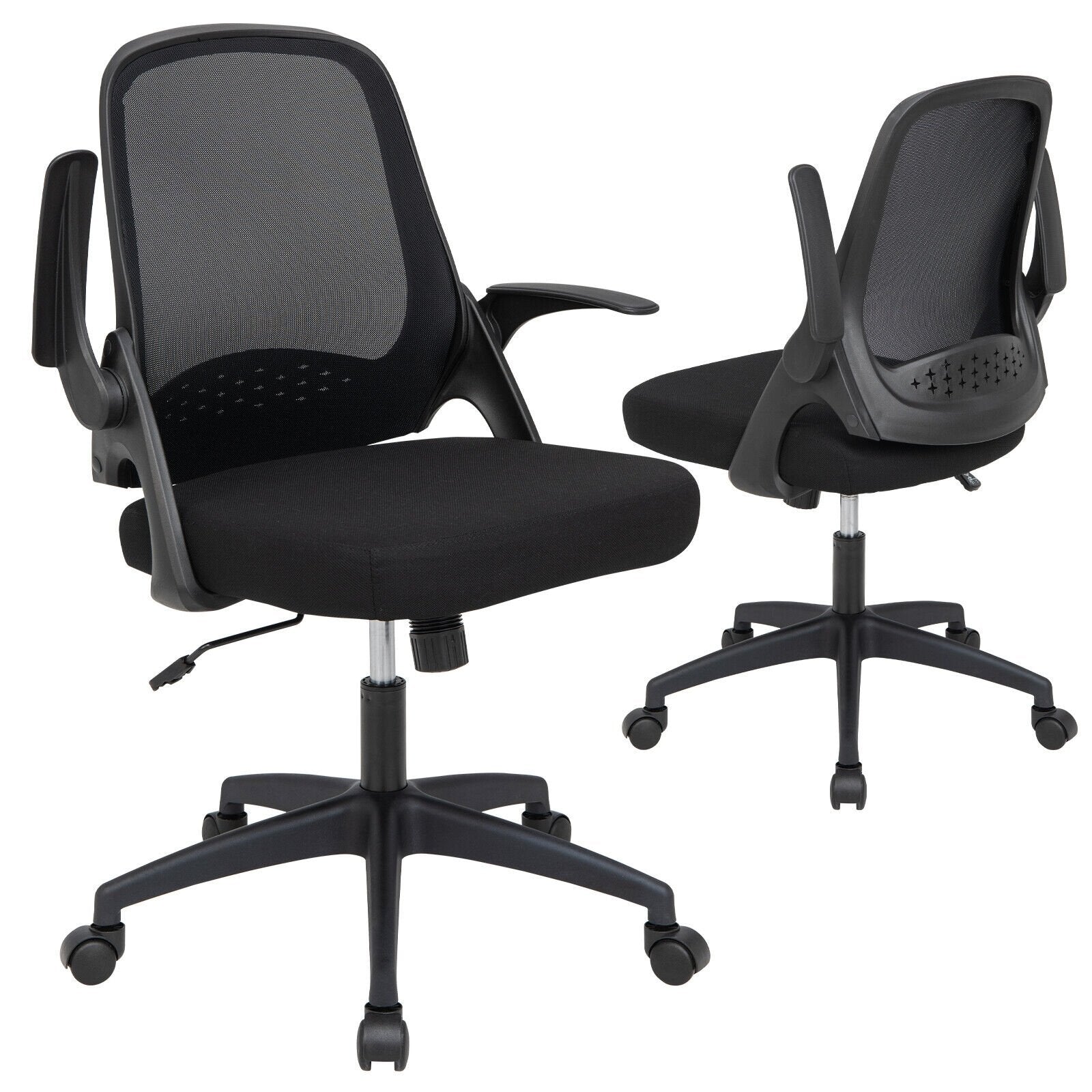 Adjustable Mesh Office Chair Rolling Computer Desk Chair with Flip-up Armrest, Black Mesh Chairs   at Gallery Canada