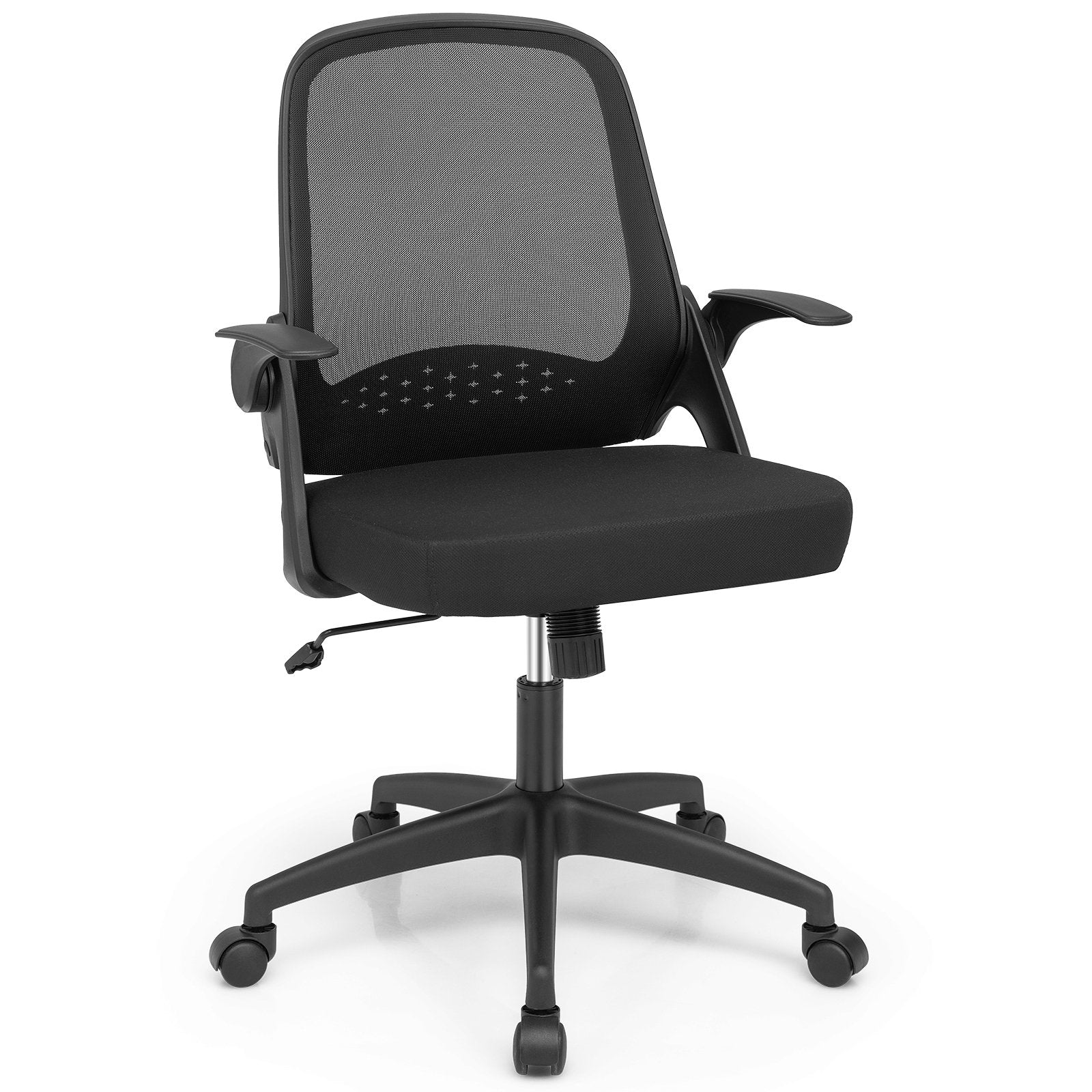 Adjustable Mesh Office Chair Rolling Computer Desk Chair with Flip-up Armrest, Black Mesh Chairs   at Gallery Canada