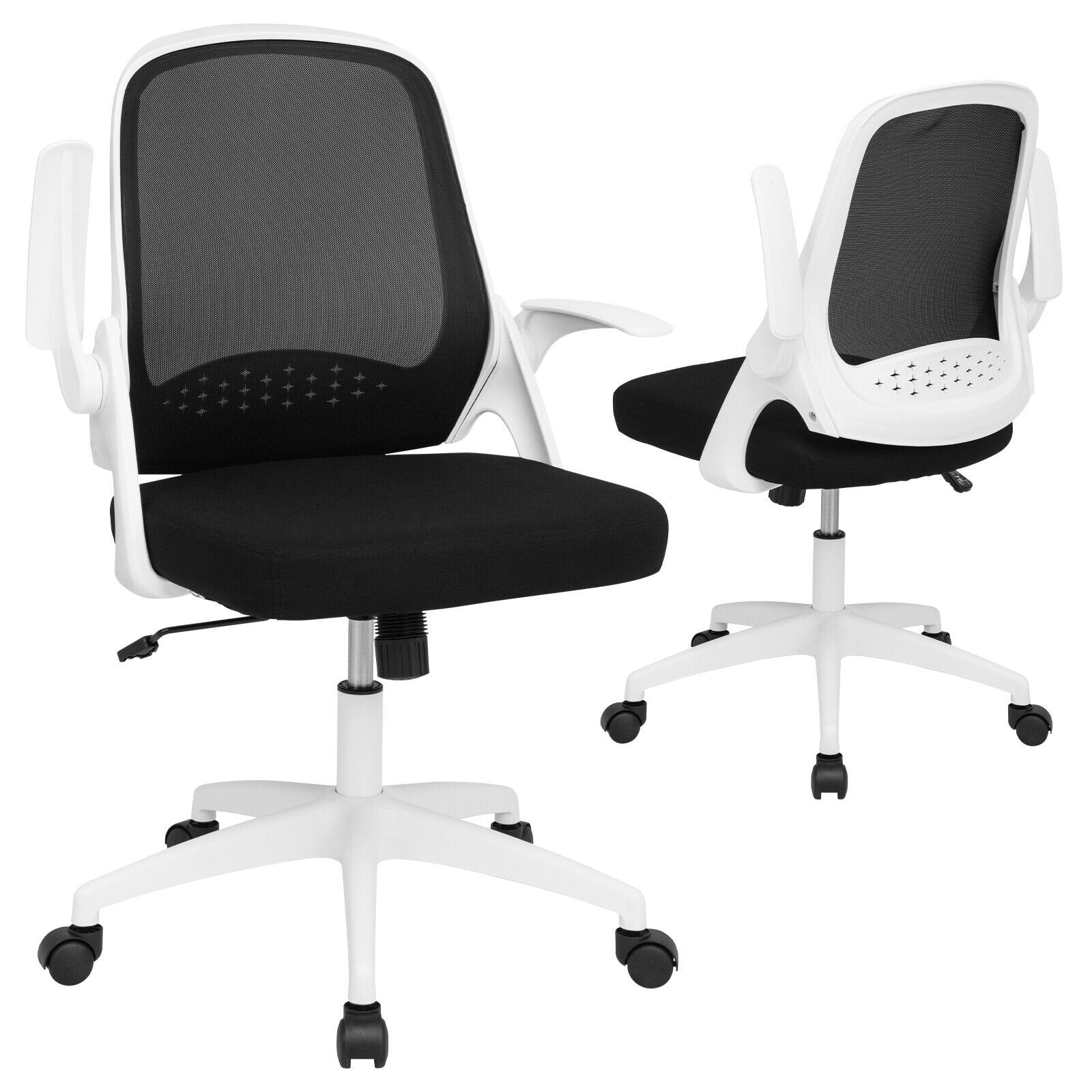 Adjustable Mesh Office Chair Rolling Computer Desk Chair with Flip-up Armrest, White Mesh Chairs   at Gallery Canada