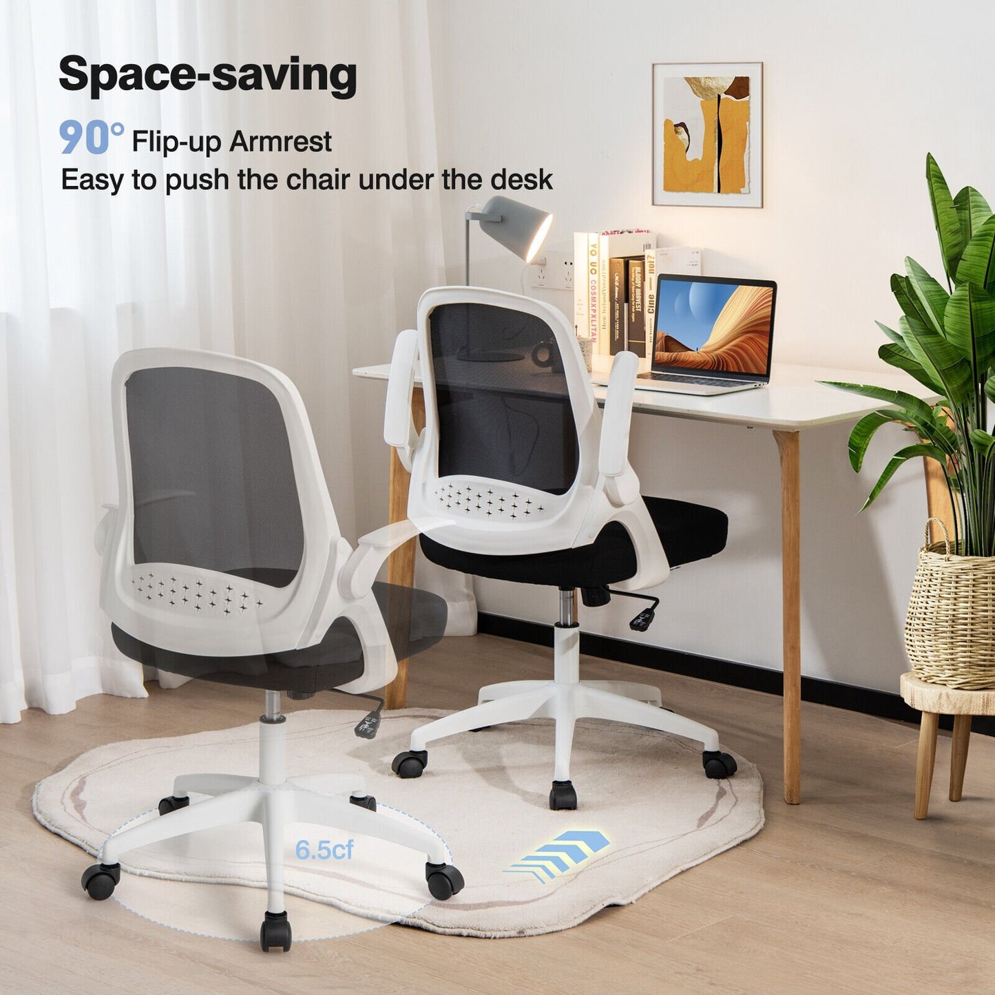 Adjustable Mesh Office Chair Rolling Computer Desk Chair with Flip-up Armrest, White - Gallery Canada