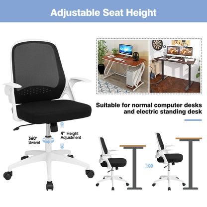 Adjustable Mesh Office Chair Rolling Computer Desk Chair with Flip-up Armrest, White - Gallery Canada