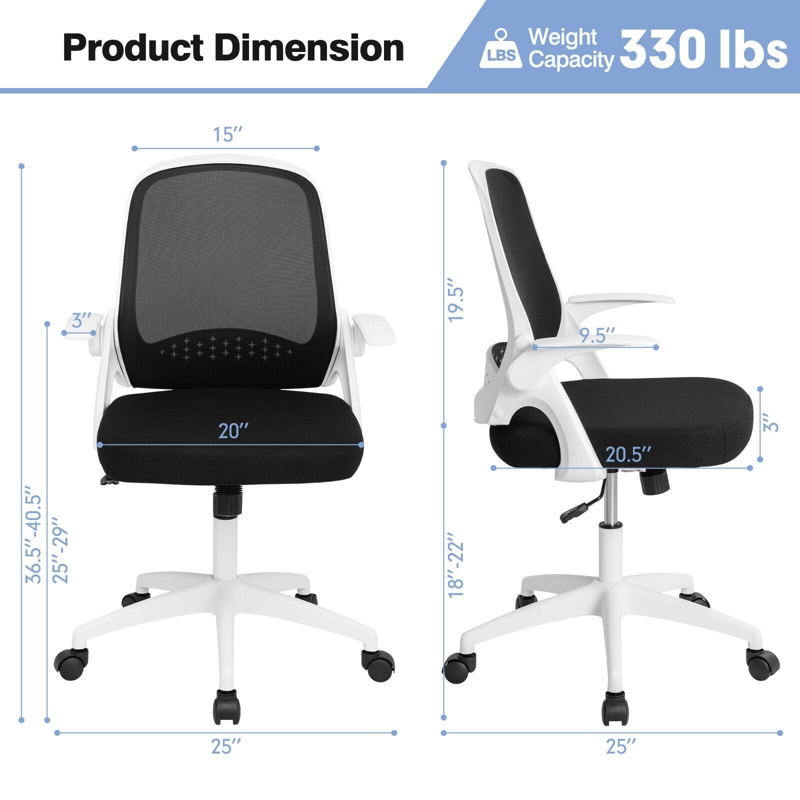 Adjustable Mesh Office Chair Rolling Computer Desk Chair with Flip-up Armrest, White Mesh Chairs   at Gallery Canada