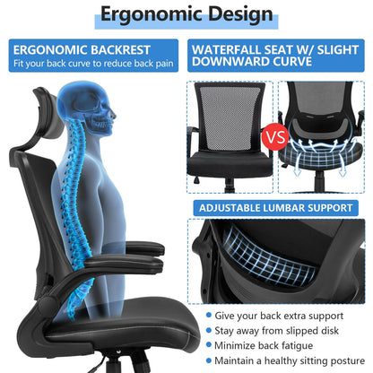 High-Back Executive Chair with Adjustable Lumbar Support and Headrest, Black Ergonomic Chairs   at Gallery Canada