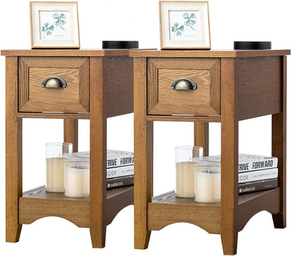 Set of 2 Contemporary Side End Table with Drawer, Natural End & Side Tables   at Gallery Canada