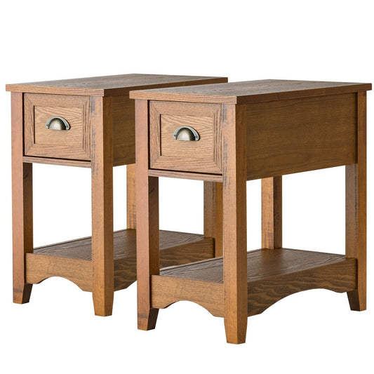 Set of 2 Contemporary Side End Table with Drawer, Natural - Gallery Canada