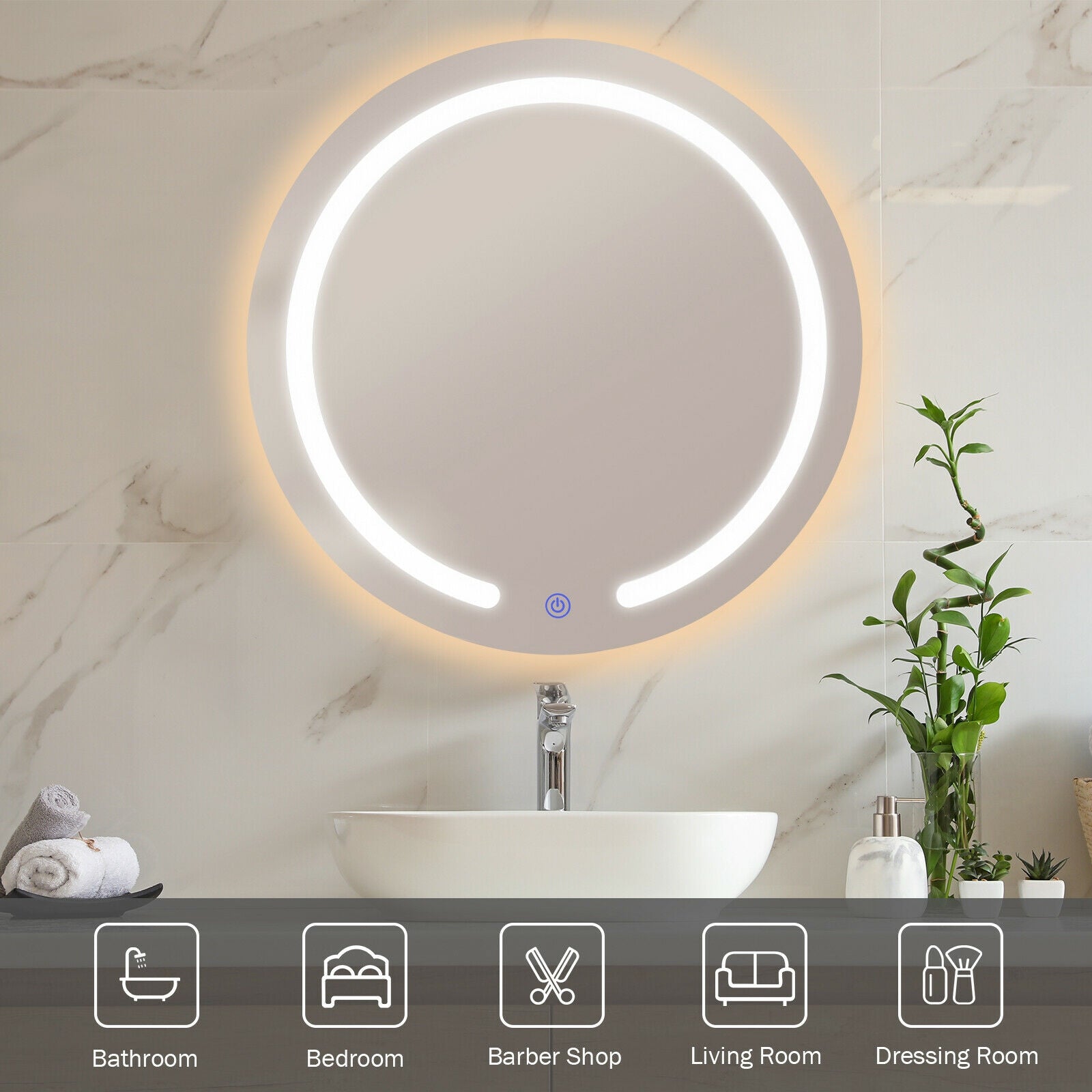 20 Inch LED Touch Button Wall Mount Bathroom Round Mirror, White - Gallery Canada