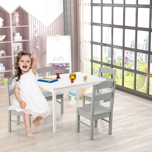 Kids 5 Piece Table and Chair Set Wooden Children Activity Playroom Furniture Gift, White Kids Table & Chair Sets   at Gallery Canada