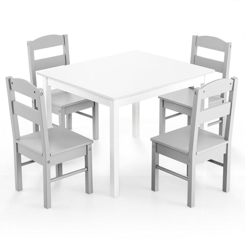 Kids 5 Piece Table and Chair Set Wooden Children Activity Playroom Furniture Gift, White